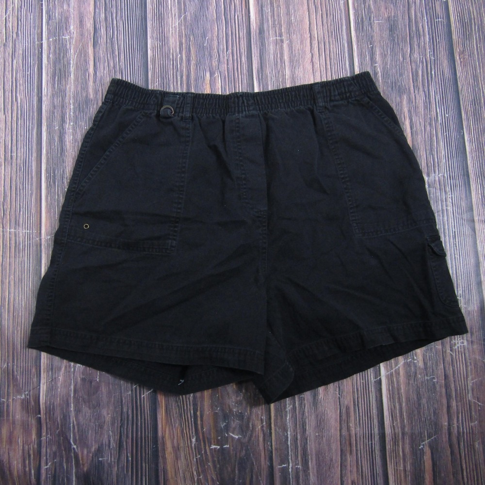 Jonathan Logan Mens L Black Cargo Shorts Elastic Waist Cotton‎ Canvas Pockets